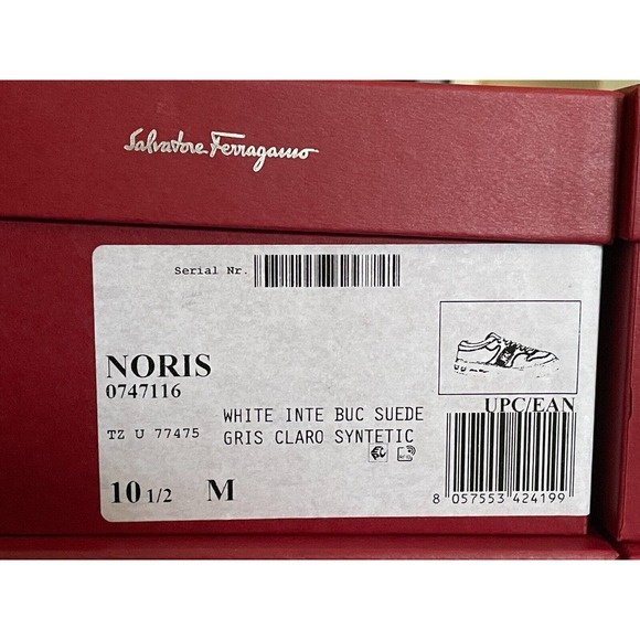 $795 FERRAGAMO NORIS WHITE LEATHER BEIGE SUEDE SF LOGO SNEAKERS 10.5 M ITALY main image 7